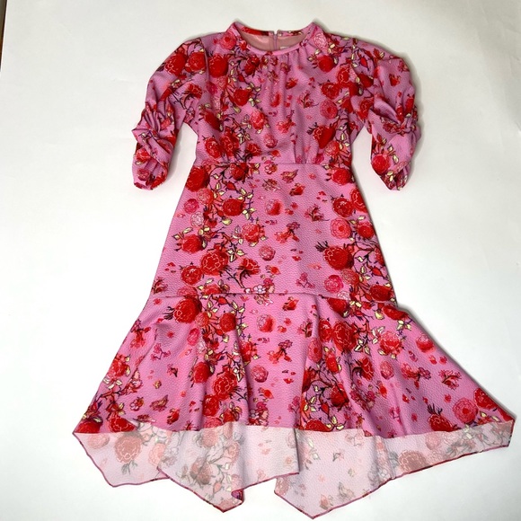 PETER PILOTTO Asymetrical Drop Waist Floral Dress Peony Size 8 Handkerchief Hem - Picture 6 of 13